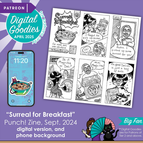 Black and white comic about surreal cereal.