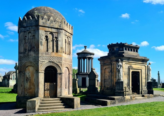 Grand Victorian grave monuments in Glasgow's Necropolis.