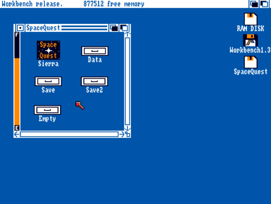 Workbench 1.3.3 - The SpaceQuest disk and its content.