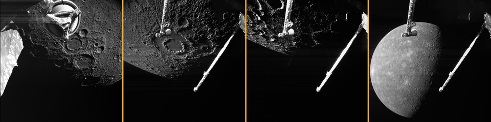 Some of the images acquired of Mercury by the ESA/JAXA BepiColombo spacecraft during its fourth Mercury flyby on 4 September 2024. Many geological features are visible, including the peak ring basins Vivaldi and newly named Stoddart. 

The images were captured by the onboard monitoring cameras, which provide black-and-white 1024x1024 pixel snapshots. 

See the article for annotations and more detailed captions for each individual image.

https://www.esa.int/Science_Exploration/Space_Science/BepiColombo/BepiColombo_s_best_images_yet_highlight_fourth_Mercury_flyby