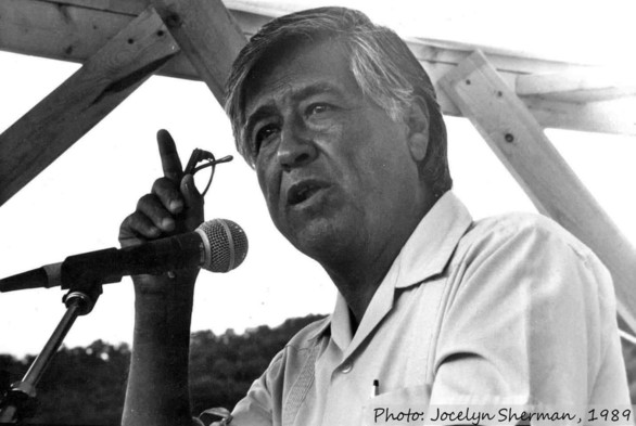 Cesar Chavez talking at a 1989 mine worker rally. Photo Jocelyn Sherman