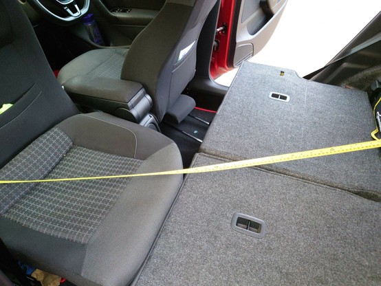 VW Polo rear seats folded down and passenger seat pushed as far forward as it will go