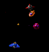 Screenshot of the asteroids-esque game "Lunatic fringe"