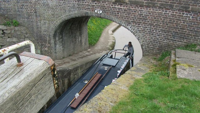 A photo titled "Boat entering Stanthorne Lock on the Shropshire Union Canal (Middlewich Branch)", taken near Lock 2, Stanthorne Lock by David Jones on Flickr.