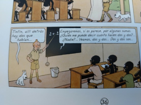 Tintin enseñando mates en el colegio