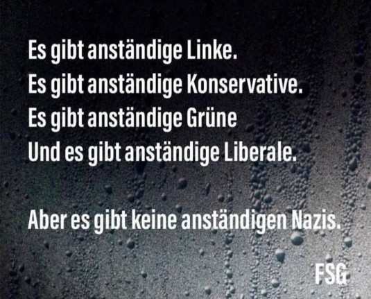 Es gibt anständige Linke. Es gibt anständige Konservative. Es gibt anständige Grüne. Und es gibt anständige Liberale. Aber es gibt keine anständigen Nazis.