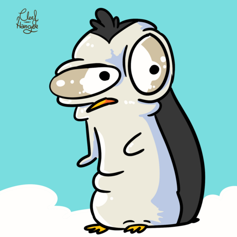 Penguin in a pose of just having been catch in the middle of walking by surprise and a face that says "what the fuck im watching".