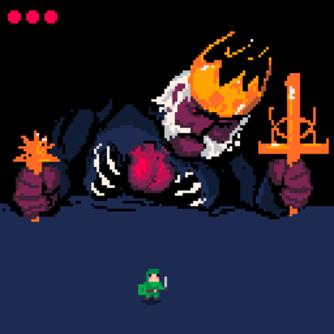 small green knight facing an undead king