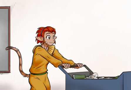 close up from my newest Webcomic page of Katran.
Nirrod minds his business and keeps walking in his disguise.