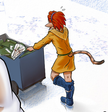 close up from my newest Webcomic page of Katran.
Nirrod in slight panic mode keeps walking in hope that the bad guy didn't notice him.