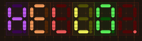 A unit consisting of 7/8 segment displays saying "HELLO." Each letter has it's own colour.