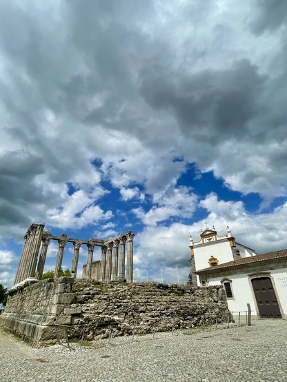 Roman temple, blue cloudy skies