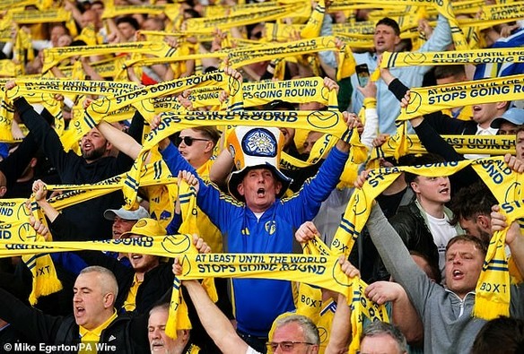 Leeds fans were met with commemorative scarves celebrating their promotion when arriving to their seats for Monday's clash against Bristol City