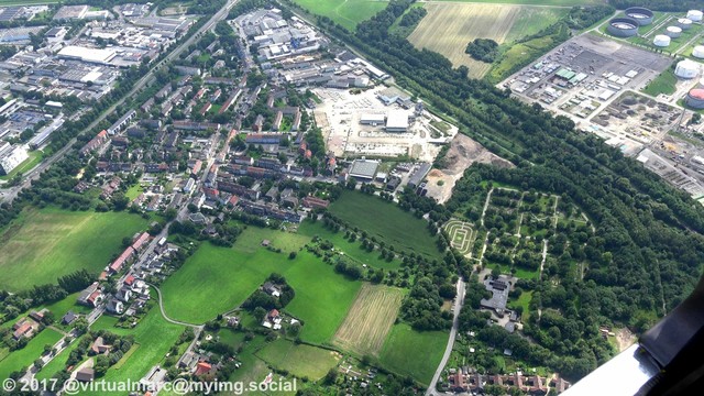 An aerial photo of the Beckhausen-Sutum cementry with the Schalte Fan cementry the Schalte Fan Field.