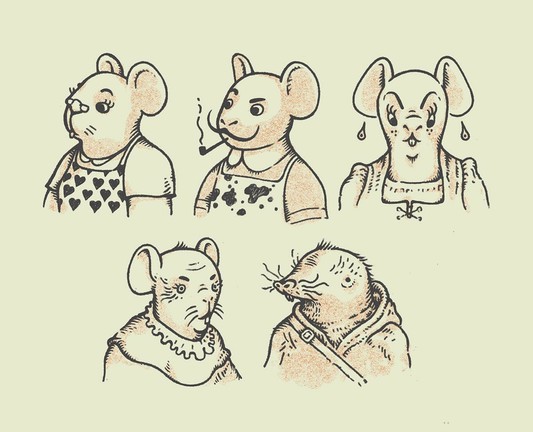 Drawing of portraits of mice
