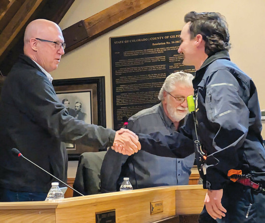 Meeting the CouncilNew firefighter Tyler Ross meets the Black Hawk City Council on April 23, 2025.