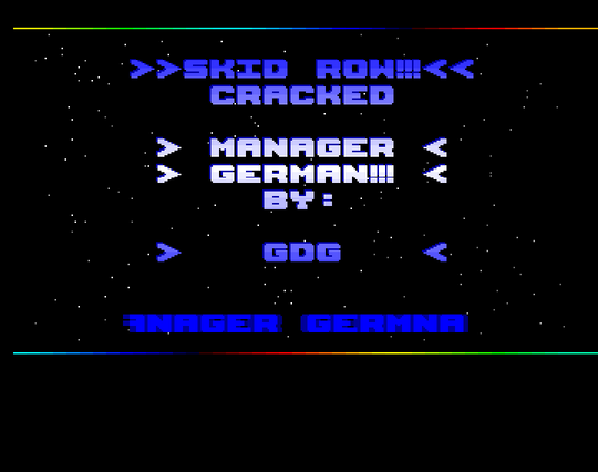 Screenshot of "Manager" - Crack: Skid Row (SKR) - Published by GDG on Commodore Amiga (1990)