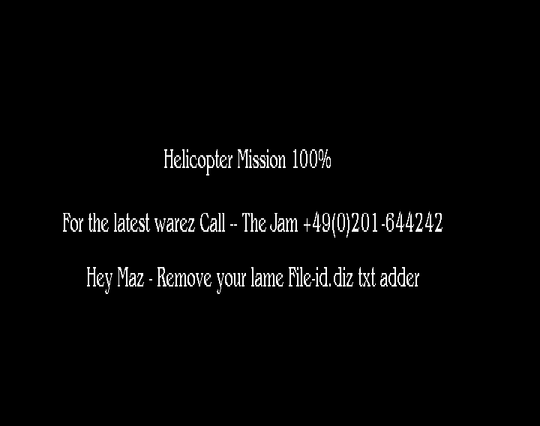 Screenshot of "Helicopter Mission" - Crack: The Jam (Jam) - Published by Rauser on Commodore Amiga (1993)