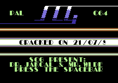 Screenshot of "Dr. Jackle and Mr. Wide" - Crack: The Scouse Cracking Group (SCG) - Published by Mastertronic-Bulldog Software on Commodore 64 (1987)