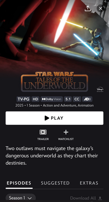 Screenshot of “Tales of the Underworld” in the D+ app