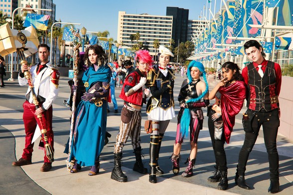 A group of Arcane cosplayers at Anime Los Angeles