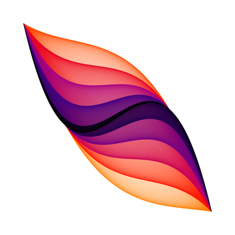 Here 4096 individual cubic polynomials were drawn. Abstract artwork of adjacent pointed waves, starting from the center there is one black and slim and then four up and five down with hues from purple to orange.