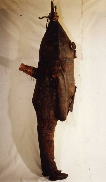 The diver received oxygen through a tube on the back of his diving suit. (I assume the diver was he)
