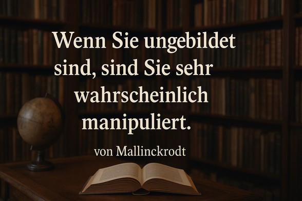 Wenn Sie ungebildet sind, sind Sie sehr wahrscheinlich manipuliert.
von Mallinckrodt🖖