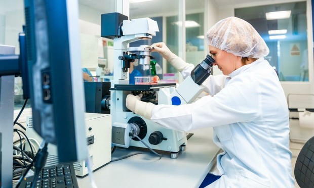 Una investigadora analiza muestras con su microscopio. (Unai Huizi)