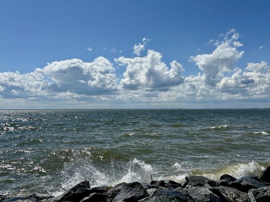Chesapeake bay with puffy white clouds