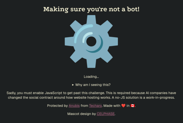 Human verification screen when attempting to access the Arch Wiki with JavaScript disabled. Reads "Making sure you're not a bot!"