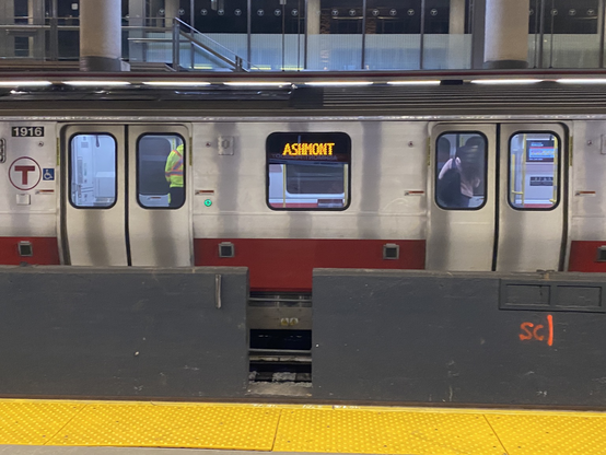 A new MBTA Red Line train at Ashmont Station in Boston