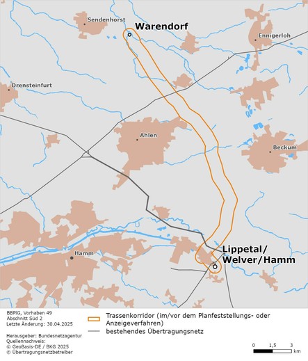 Die Karte zeigt den Verlauf des Abschnitts Süd 2 des Vorhabens 49.