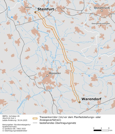 Die Karte zeigt den Verlauf des Abschnitts Süd 1 des Vorhabens 49.