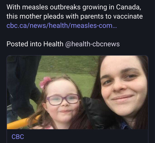 With measles outbreaks growing in Canada, this mother pleads with parents to vaccinate

Posted into Health @health-cbcnews