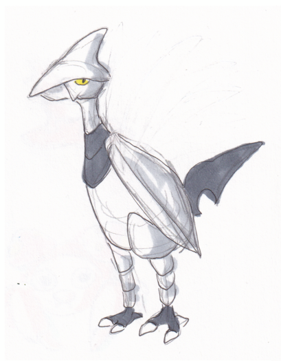 A standing Skarmory with its wings folded