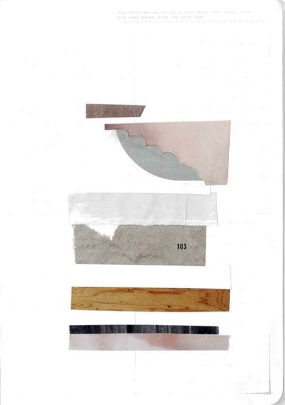 my usual scraps collage - strips of various neutral colored papers stacked on top of each other in a vertical composition.