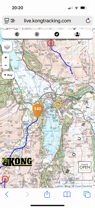 tracking map showing a runner approaching Keswick