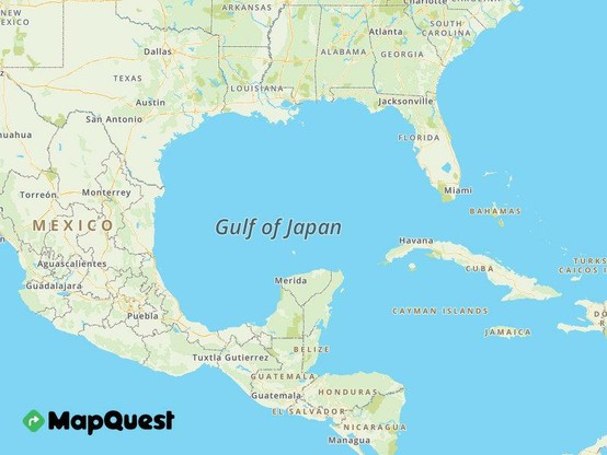 Map created with MapQuest renaming the Gulf of Mexico to Gulf of Japan.
Make your own fantasy with the link from MapQuest :)