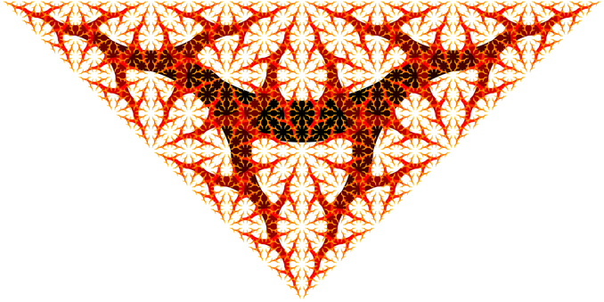 Fractal in black, brown and orange shades, looking like a triangular root.