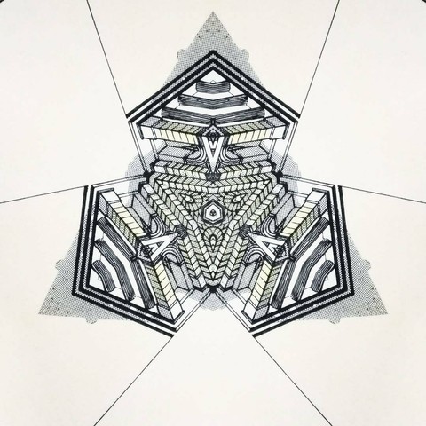 Kaleidoscopic view of an architectural drawing of a Greek monument