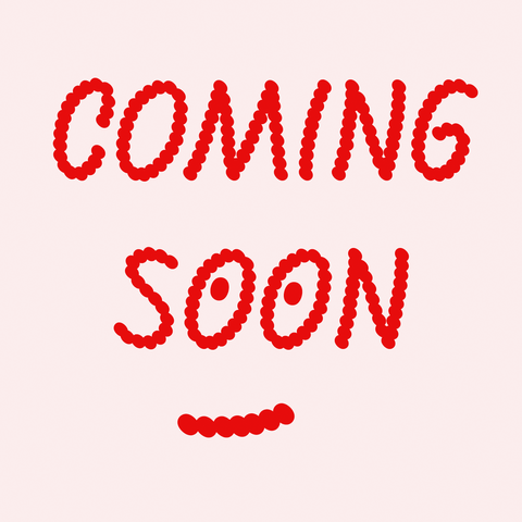 A very simple typographic picture, dancing textured red script letters on a light red background, spelling the words "Coming soon". The two letters in the word Soon have been stylized as eyes and there's a line underneath them that looks like a slight smile.