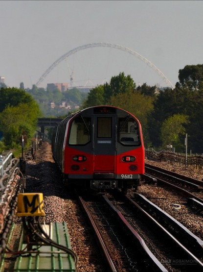 A train Under Wembley Stadium Arch