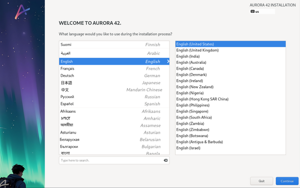 Picture shows the custom graphics for Auroras Anaconda based installer