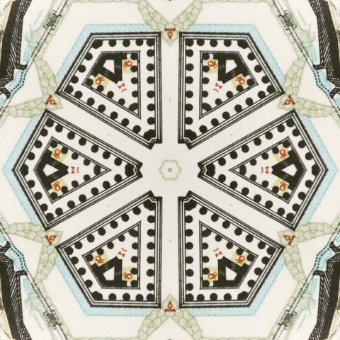 Kaleidoscopic view of an architectural drawing of a Greek monument
