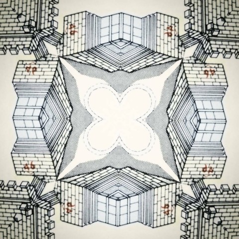Kaleidoscopic view of an architectural drawing of a Greek monument