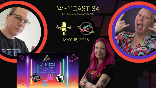Thumbnail of the episode with the Adfluencer, Nancy Beers and Chantal. Also shows the info on the CFPizza night that took place Friday May 9th