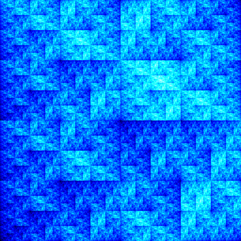 Square-based fractal in shades of blue and cyan.
