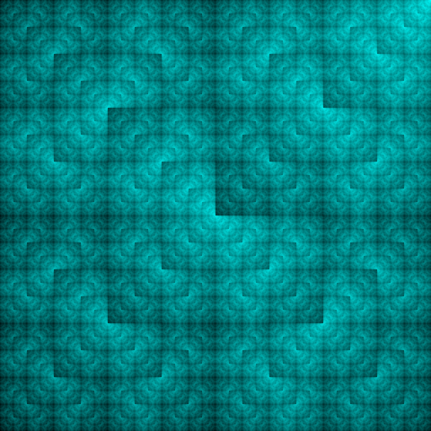 Square-based fractal in shades of cyan.