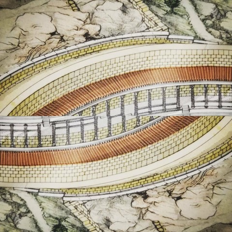 Symmetrical view of an architectural drawing of a Greek monument